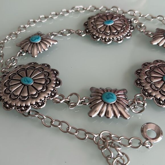 Silver and Blue Ornate Belt with Intricate Detailing A1371 main image 4